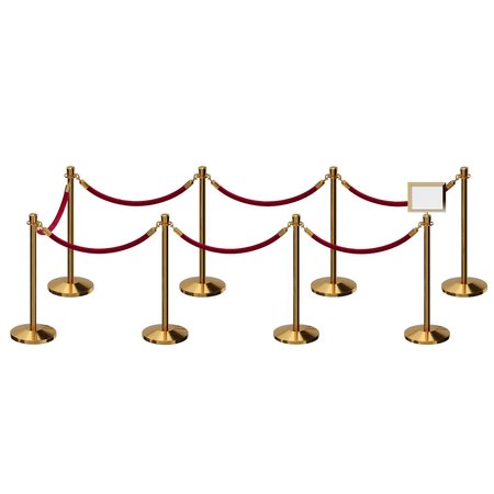 MONTOUR LINE Stanchion Post & Rope Kit PolBrass 8CrownTop 7Maroon Rope 8.5x11H Sign C-Kit-7-PB-CN-1-Tapped-1-8511-H-7-PVR-MN-PB